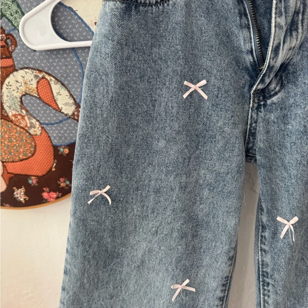 Love Soho size 0 wide leg pink bow denim jeans - Picture 3 of 7